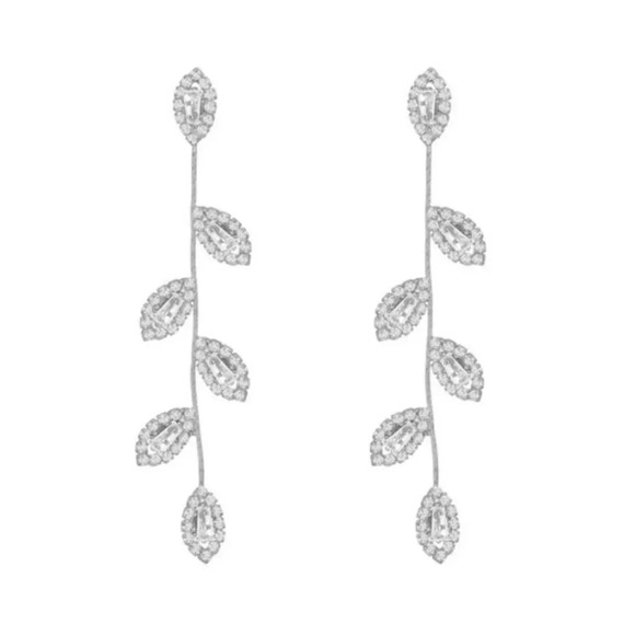 Diamond Leaf Petal Drop Statement Earrings - Picture 6 of 11